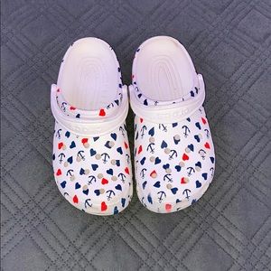 White Crocs with Anchors and Hearts